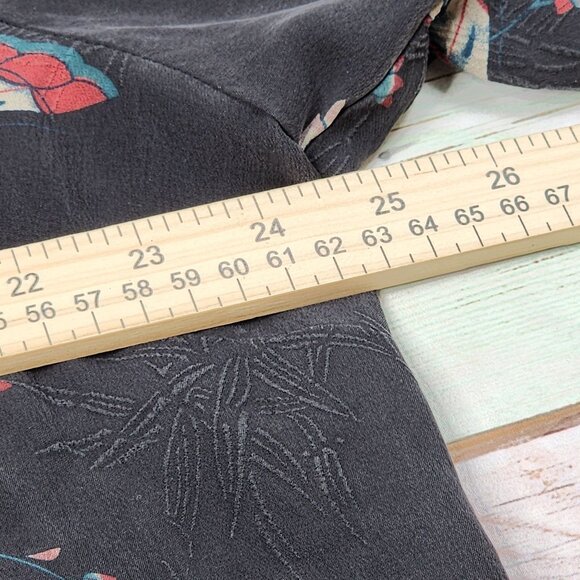 Citron Santa Monica Womens 2X Black Floral Silk Tunic Top With Ornate Button Det - Picture 8 of 9